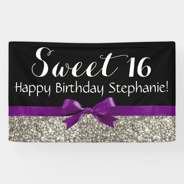 Lila Bogen-Silber-Glitzer-Bonbon 16 Banner (Horizontal)