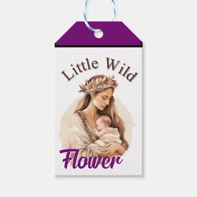 Lila Boho Baby Dusche Geschenkanhänger (Vorderseite)