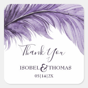 Lila Boho Feather Elegant Wedding Vielen Dank Quadratischer Aufkleber