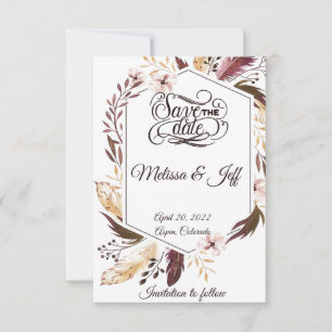 Lila Boho-Federn speichern das Datum Save The Date