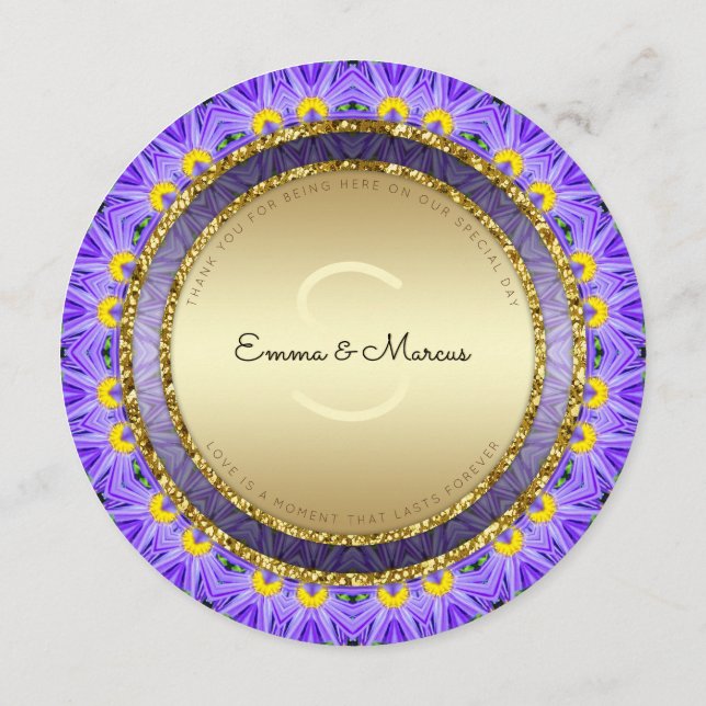 Lila Boho Floral Round Wedding Menu Cards Menükarte (Rückseite)