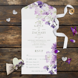 Lila Boho Floral White Dinner All In One Einladung