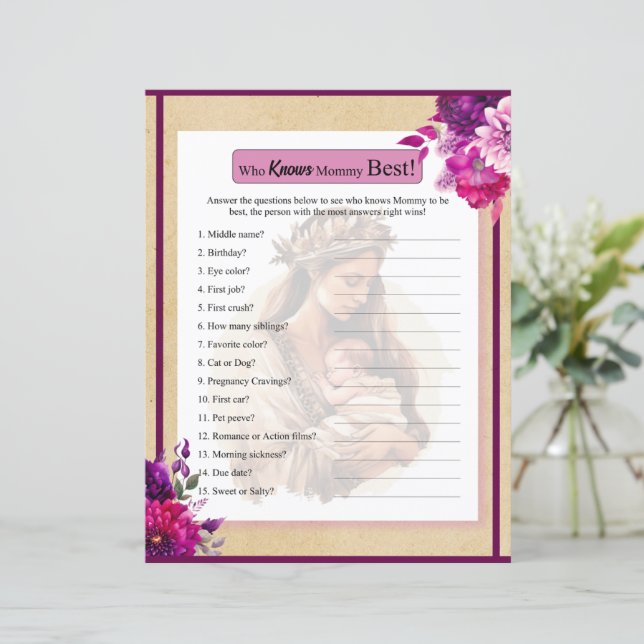 Lila Boho Kinderdusche, die Mama Game kennt (Stehend Vorderseite)