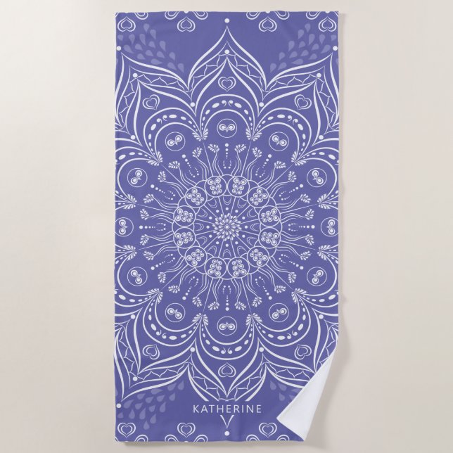Lila Boho Mandala Elegante Moderne Personalisiert Strandtuch (Vorderseite)