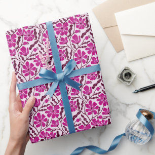 Lila Boho Mitte des Jahrhunderts modernes Blumenmu Geschenkpapier