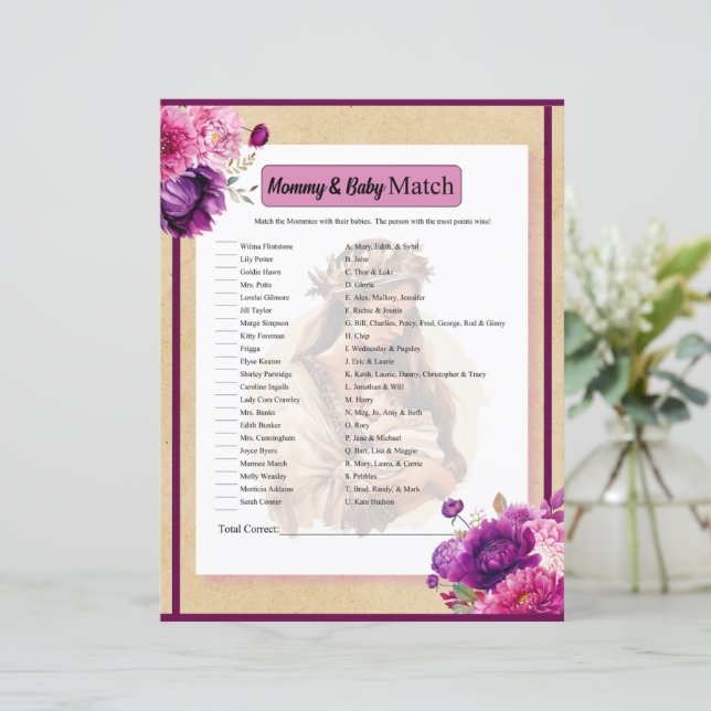 Lila Boho Mommy and Baby Match Game (Stehend Vorderseite)