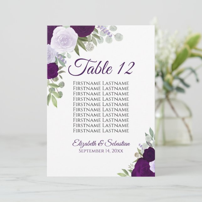 Lila Boho Rose Hochzeitskarte Große Kartenkarte (Stehend Vorderseite)