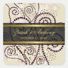 Lila Boho Spirals Elegante schicke Hochzeitskleber Quadratischer Aufkleber