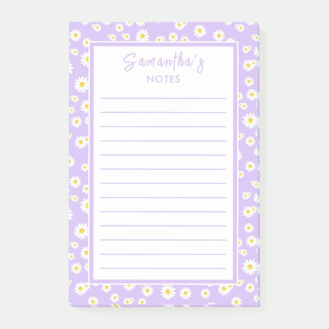 Lila Boho Spring Daisies Post-it Klebezettel (Vorderseite)