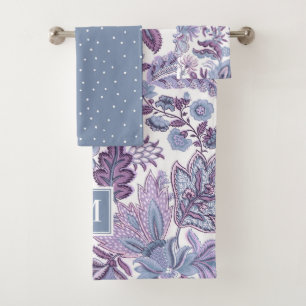Lila Boho Vintag Floral Monogramm Badhandtuch Set