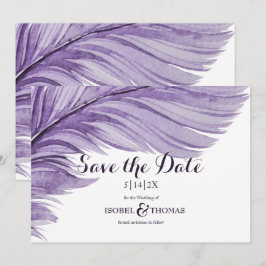 Lila Boho Watercolor Whimsical Feather Wedding Save The Date