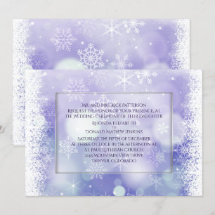 Lila Bokah Snowflakes Winterhochzeit Einladung