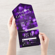 Lila Bokeh Sparkle Glitzer Lights Wedding RSVP
