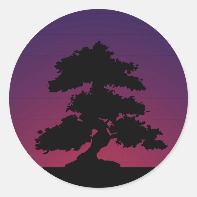 Lila Bonsai Sunset Runder Aufkleber (Vorderseite)