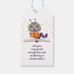 Lila Bookworm Lesezeichen Geschenkanhänger