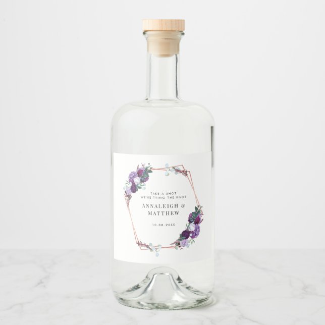 Lila botanische Hochzeit Alkoholflaschenetikett (Vorderseite)