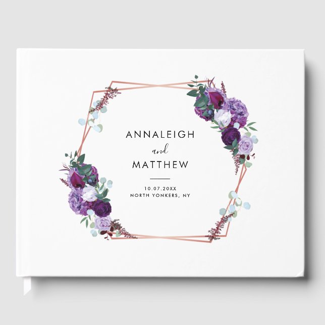 Lila botanische Hochzeit Gästebuch (Vorderseite)