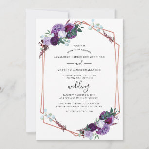 Lila Botanische Hochzeit mit floraler Elegant Einladung