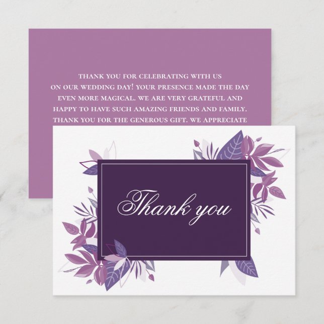 Lila botanische Hochzeit. Violettlila Dankeskarte (Vorne/Hinten)