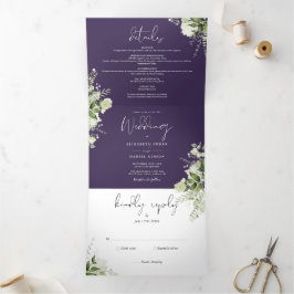 Lila Botanisches Grün Foto Hochzeit Dreifach Gefaltete Einladung