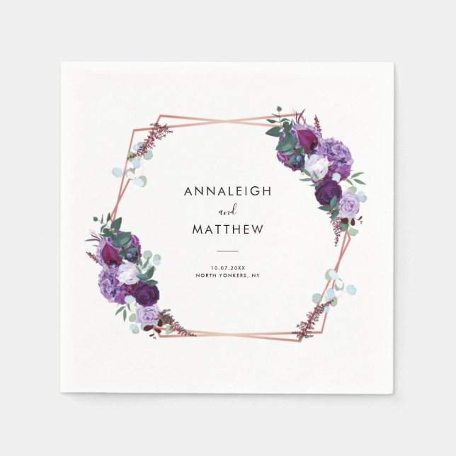 Lila botanisches Hochzeitspapier Serviette (Vorderseite)