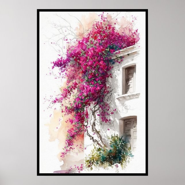 Lila Bougainvillea auf dem Wassersportzentrum Eves Poster (Vorne)