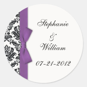 Lila BOW-Classic-Damaskus-Hochzeitlabel Runder Aufkleber