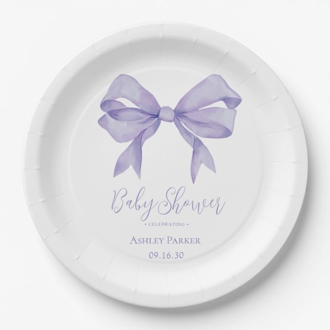 Lila Bow Girl Babydusche Pappteller (Vorderseite)