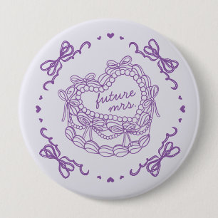 Lila Bow Retro Herz Coquette Cake Brautparty Button