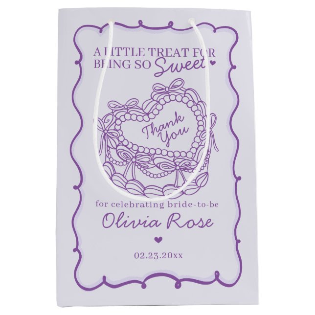 Lila Bow Retro Herz Coquette Cake Brautparty Mittlere Geschenktüte (Vorderseite)