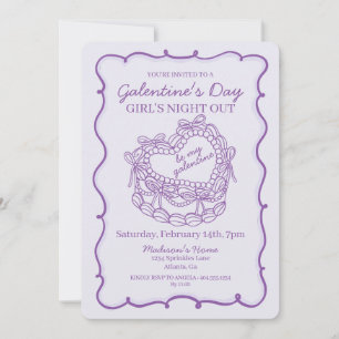 Lila Bow Retro Herz Coquette Cake Galentine Einladung