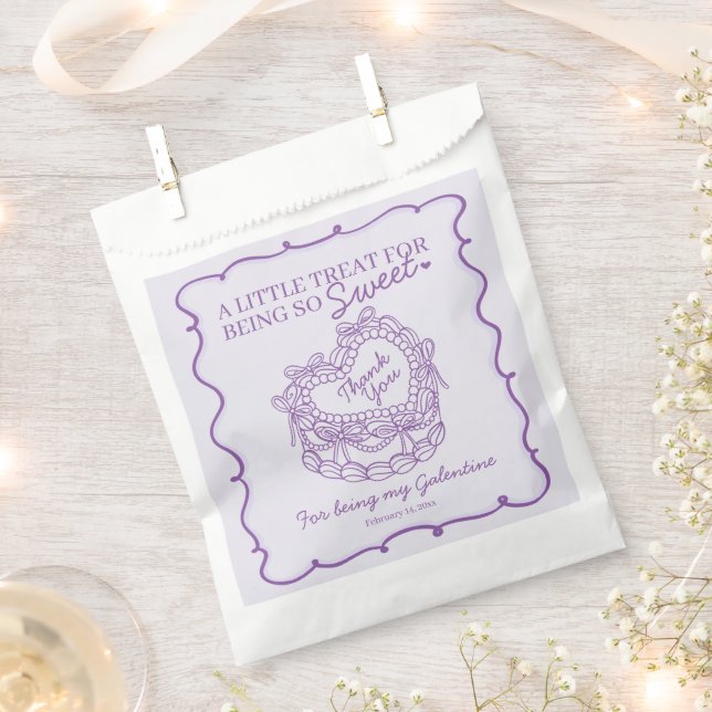 Lila Bow Retro Herz Coquette Cake Galentine Geschenktütchen (Ausgeschnitten)