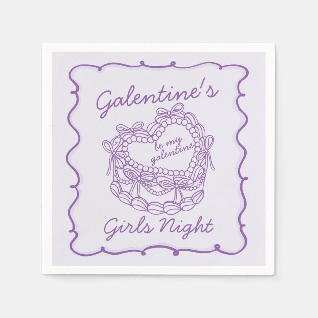 Lila Bow Retro Herz Coquette Cake Galentine Serviette (Vorderseite)