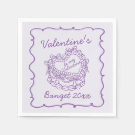 Lila Bow Retro Herz Coquette Cake Valentine Serviette