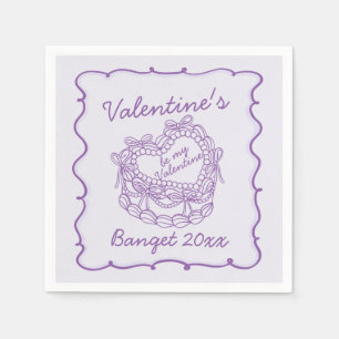 Lila Bow Retro Herz Coquette Cake Valentine Serviette