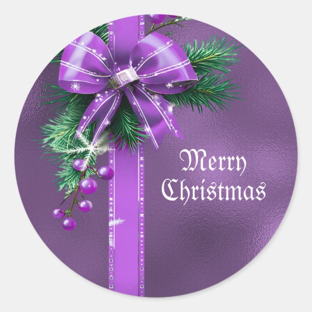 Lila Bow Weihnachtsaufkleber Runder Aufkleber (Vorderseite)