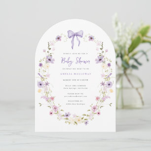 Lila Bow Wildblume Arch Baby Dusche Einladung