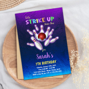 Lila Bowling Einladungen zum Geburtstag