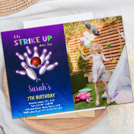 Lila Bowling Geburtstag Einladungen mit Foto