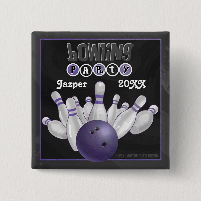 Lila Bowlings-Party Button (Vorderseite)