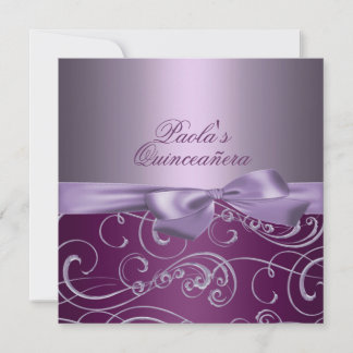 Lila Bows & Swirl Quinceñera Einladung