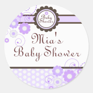 Lila- & Braun-Blumenmuster-Babyduschkleber Runder Aufkleber