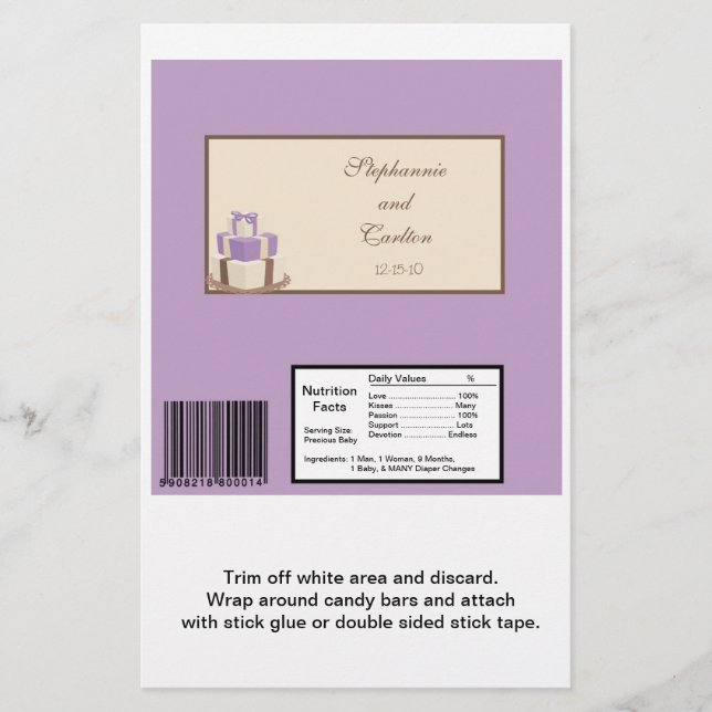 Lila/braun Hochzeitstorte Grosser Bonbons Bar Wrap Flyer (Vorne)