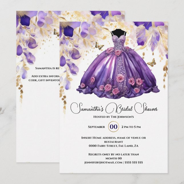 Lila Braut zu floralen Blume Brautparty Einladung (Vorne/Hinten)