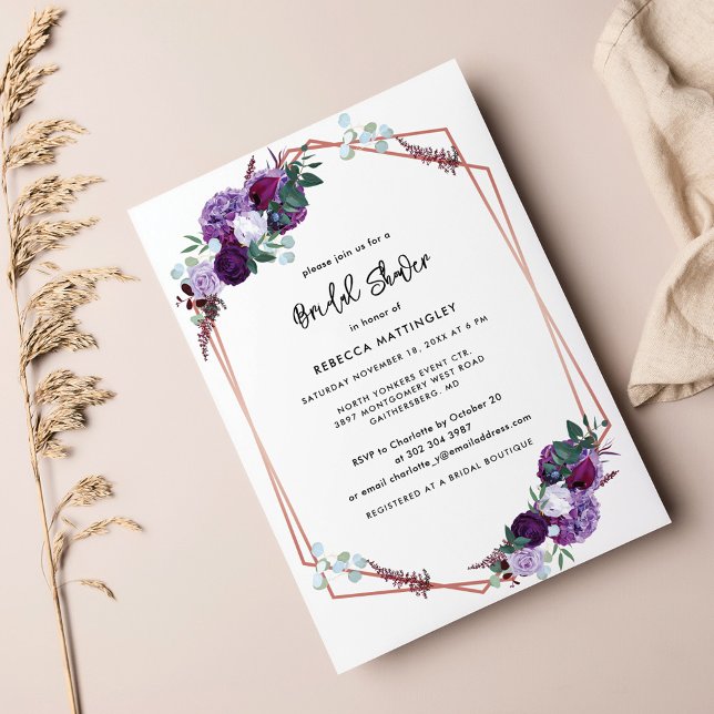 Lila Brautparty Einladung (Purple Floral Bridal Shower Invitation Card)