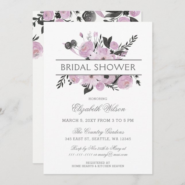 Lila Brautparty Einladung (Vorne/Hinten)