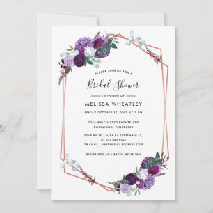 Lila Brautparty für Blumenschrift Einladung