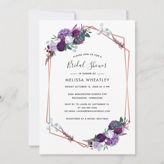 Lila Brautparty für Blumenschrift Einladung (Vorderseite)
