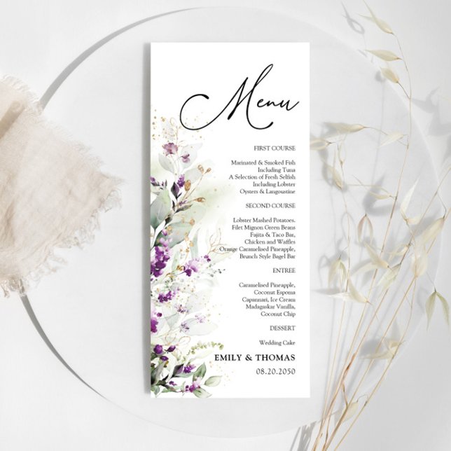 Lila Brautparty "Greenery Lavender" Menükarte (Von Creator hochgeladen)