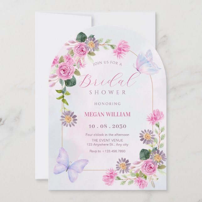 Lila Brautparty mit Blumenfarbe Einladung (Vorderseite)